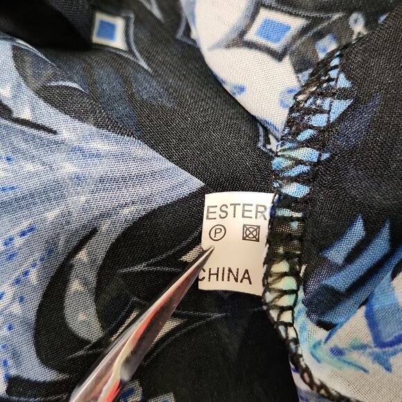 Arianna By Howards Multi-Colored Blouse OS Sheer Cold Shoulder Boho Abstract - Picture 10 of 11